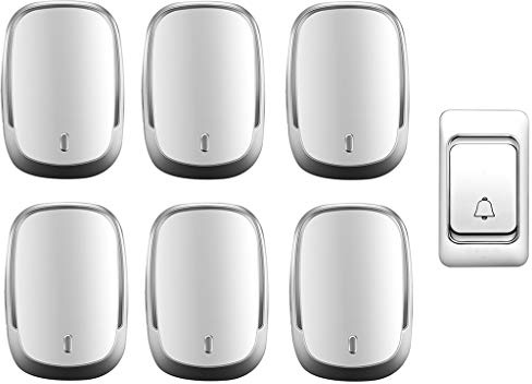 Door Bell Kits ﻿ Wireless Doorbell Waterproof 300M Range 36 Melodies 4 Volume Levels Flashing Light 1 Transmitter 6 Receivers Multicolor Pack of 7(Silver)