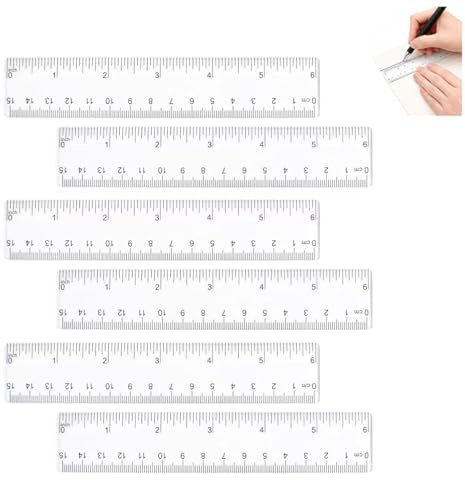 6Pcs 15cm Plastic Rulers - 6 Inch Shatterproof Durable Transparent Straight Ruler with Accurate Scale for School/Home/Office Use (Clear)