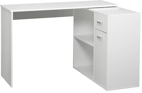 HOMCOM Bureau d'angle Rotatif à 180°, Bureau d'ordinateur avec bibliothèque, tiroir, Placard à Porte et Poste de Travail, pour Chambre, Maison, 117 x 82 x 74 cm, Blanc