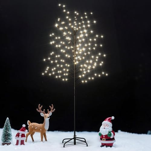 SUNYRISY 150cm LED Baum Lichter für Weihnachtsdeko Innen/Außen, Metall LED Weihnachtsbaum für Wohnzimmer/Schlafzimmer/Garten Christmas Deko, IP44 Wasserfest, 8 Lichtmodus