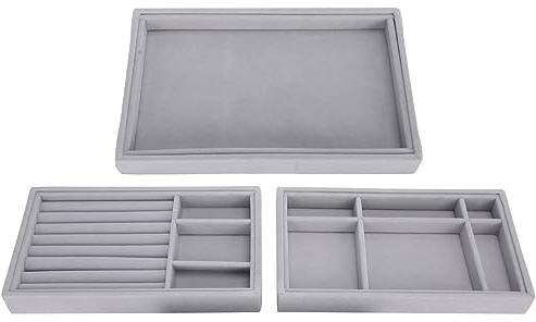 Kukyller Vassoio per gioielli impilabile da 3 pezzi, vassoio per gioielli organizzatore per braccialetti, anelli, orecchini, collane, portaorecchini, per orecchini, per cassetti, da bancone