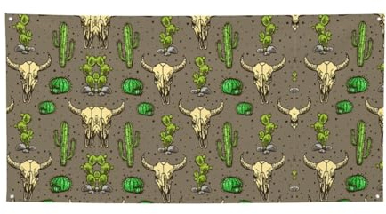 Cartel de fiesta con estampado de calavera de toro y cactus lindo, pancarta para todos los eventos, banderas brillantes para cumpleaños, Acción de Gracias y más