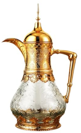 Insulated Coffee Carafe with Glass Liner, Arabian Thermal Design for Home Kitchen Use, Gold