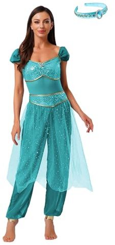 iiniim Damen Bauchtanz Kostüm Bauchtänzerin Orientalische Indische Verkleidung mit Haarreif Halloween Karneval Fasching Party Tanzkleidung C Türkis L