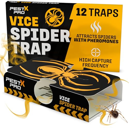 Pest X Pro 12 Pack Spider Traps Indoor – Spider Catcher Glue Boards, Sticky Trap for Indoor Home Use with Pheromone Attractant