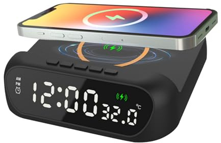 Digital väckarklocka - trådlös laddningsstation, snabbladdning 3-i-1 LED-väckarklocka med temperaturdisplay | Justerbar och intelligent trådlös laddningsport