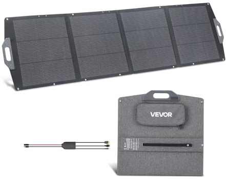 VEVOR Placa Solar Plegable 200 W, Panel Solar Monocristalino Portátil, Alta Eficiencia 24%, con Puertos USB MC4 DC, Impermeable IP67, Cargador para Viajes Acampadas Autocaravanas Estaciones de Energía