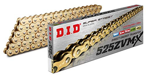DID Cadena 525ZVM-X (Oro y Oro) - Longitud: 120 eslabones con unión remachada (ZJ)