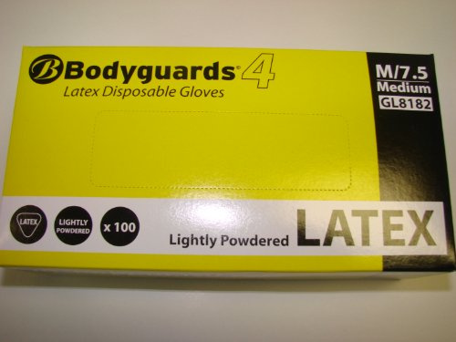 Bodyguards GL818 Lightly Powdered Latex Disposable Gloves - Box of 100 (Large)