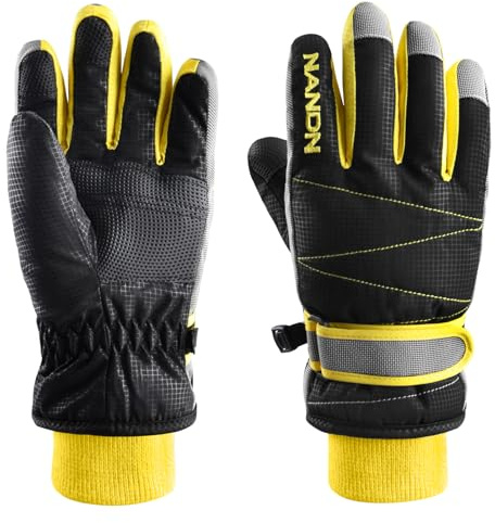 Azarxis Guanti Invernali Bambino, Guanti da Sci Termici e Traspiranti, Protezione Calda per Sci Neve e Sport per Bimbo Bimba (Nero, S (6-7 Anni))