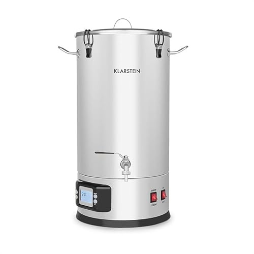 Klarstein Maischfest - Kit Birra Artigianale Completo, Fermentatore 2 Livelli di Potenza: 1500/3000 W, Kit Completo 5 Pezzi, Display LCD, Rubinetto, Acciaio Inox, 35 Litri