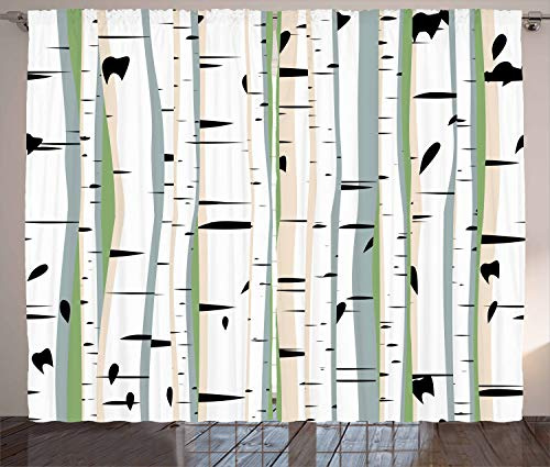 ABAKUHAUS Baum Rustikaler Vorhang, Stämme der Birken-Muster, Wohnzimmer Universalband Gardinen mit Schlaufen und Haken, 280 x 260 cm, Weiß Dunkelgrau