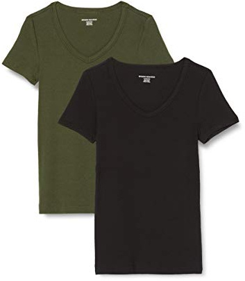 Amazon Essentials Mujer Camiseta de Cuello en Pico de Manga Corta y Ajuste Entallado
