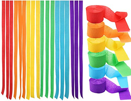 Binpeng Streamers Paper 433ft Long 1.77in Wide Crepe Paper Streamers, Tassels Paper for Party Decorations Wedding,Festival (Rainbow Streamers 6 Packs)