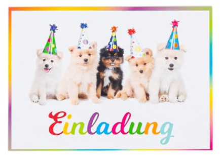 Edition Colibri 10 Einladungskarten Party - HUNDE: Geburtstagseinladungen mit jungen Hunden/Welpen für Kindergeburtstage von Mädchen und Jungen (11077DE)