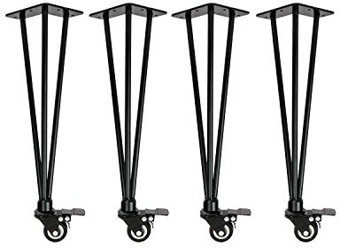 Natural Goods Berlin 4X Hairpin Legs 'n'Roll | bewegliche Haarnadel Tischbeine rollbar | Tischgestell auf Rollen, Tischkufen flexibel DIY (42cm (Bank/Couchtisch), Schwarz)