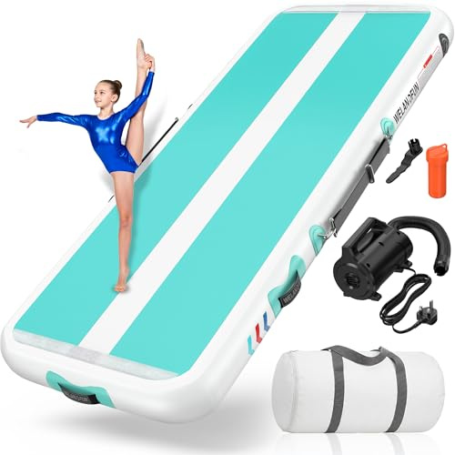 WELANDFUN Air Matte Track Turnmatte Aufblasbar 15 / 20cm mit Luftpumpe, 3/4 / 5 / 6m Gymnastikmatte Tumbling Matten, Trainingsmatte für Yoga/Zuhause/Taumel/Turnhalle