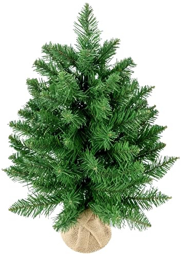 HOMCOM Albero di Natale Mini 55cm con 50 Rami Folti e Aghi Realistici in PVC, Base in Cemento e Iuta