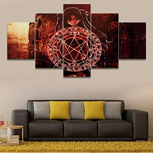 104Tdfc DIY Leinwandbild 5 Teile Bilder Anime-Film Fate Stay Night Rin Tohsaka 5 teilige Wandbilder Wandbilder Kunstdruck 150X80cm Mit Rahmen Vlies Leinwanddrucke Leinwandbilder Cadeau