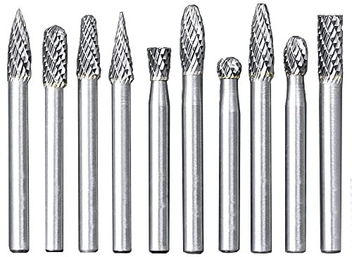 Bestgle Set di 10 frese rotative in carburo di tungsteno per alluminio, manico da 6 mm per utensili rotanti Strumento Stampa Foratura Double Cut