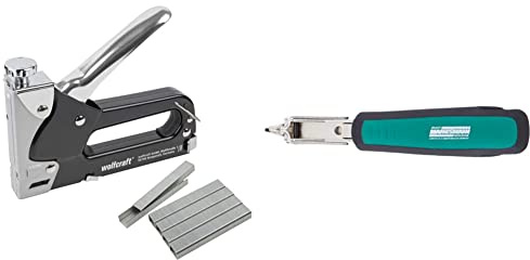Wolfcraft Tacocraft 7 Handtacker Set 7089000 / Leistungsstarker Werkzeugtacker mit regulierbarer Schusskraft inkl. 1000 8 mm Klammern & Mannesmann M48435 Klammer-Entferner
