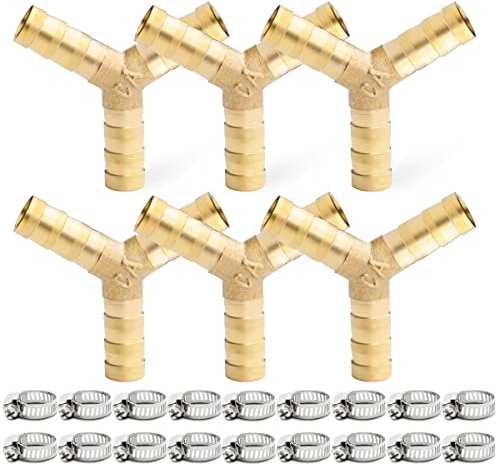 Bwintech 6 Pezzi Raccordi portagomma, 8 mm 3 vie a Y in ottone connettore a innesto con 18 morsetti