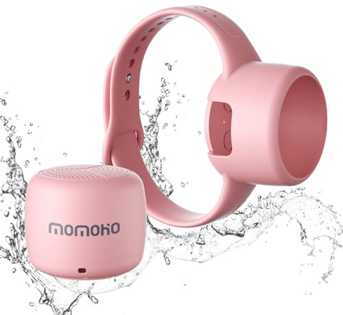 MOMOHO Haut-parleur Bluetooth portable à clipser, montre haut-parleur Bluetooth, mini haut-parleurs sans fil avec Bluetooth (avec bracelet, rose)