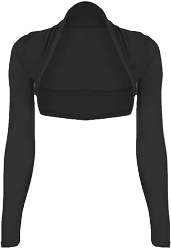 SHADOW DANCE UK Womens Long Sleeve Top Cropped Plain Bolero Cardigan Ladies Shrug Sizes 8-14 - Open Front Shrug Top -Sleeves to Cover Arms Workout Tops Black-ML