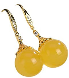 Natürliche Bernstein-Ohrringe Für Damen - S925 Leichter Luxus, Chinesisches Retro-Ethno-Bienenwachs, Tropfenohrringe, Schmuck, Weihnachten, Geburtstag, Mode, Zierliches Geschenk, Gelb, 3,4 Cm