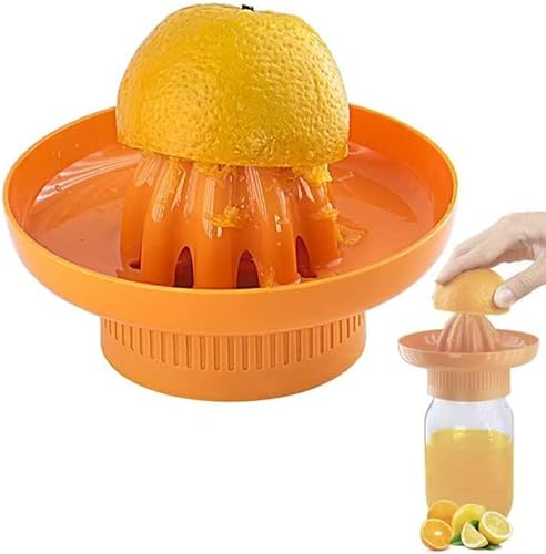 UineHiot Spremiagrumi arancio, spremiagrumi, spremiagrumi rotante, design resistente agli spruzzi, fondo antiscivolo, compatibile con barattoli in vetro - arancione