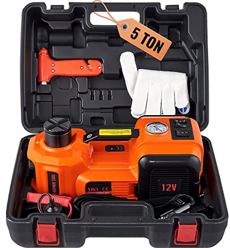 VEVOR Elektrisch-Hydraulischer Wagenheber 5 t, 180 W Elektrowagenheber Hydraulikzylinder 155-450 mm, Hydraulik Handpump Wagenheber für Autos, SUVs usw. mit Batterieclip, Werkzeugkasten, Netzkabel