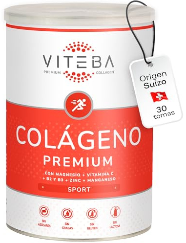 Viteba Colágeno Hidrolizado Puro en Polvo Sin Sabor 330 g para Deportistas - con Vitamina C Magnesio y Zinc, Proteína para Fortalecer Articulaciones y Músculos - Sport. Péptidos de Colageno Tipo 1 y 3