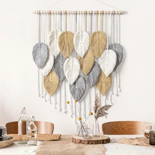 LOMOHOO Macrame Wall Hanging Leaves Boho Wall Decor Bohemian Handmade Woven Wall Art Decoration for Bedroom Living Room Apartment Dorm Gallery Perfect Handmade Gift Ideas 23.6 W x 30.7 L