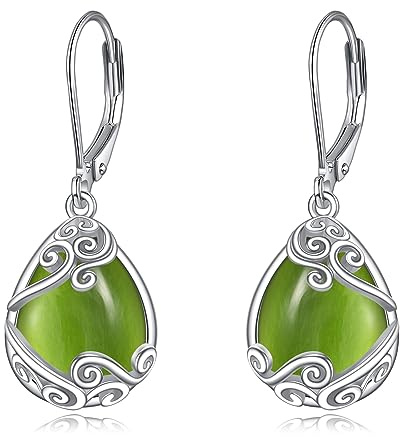 Peridot Ohrringe für Damen 925 Sterling Silber Filigran Grün Peridot Tropfen Ohrringe Leverback Schmuck Geschenke (K-Peridot Ohrringe)