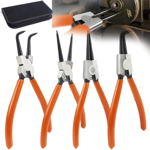 TUZHE Set di 4 pinze per anelli elastici da 7,1/180 mm, con custodia, pinza per anelli elastici per fusibili interni ed esterni, pinza per seeger dritta e curva