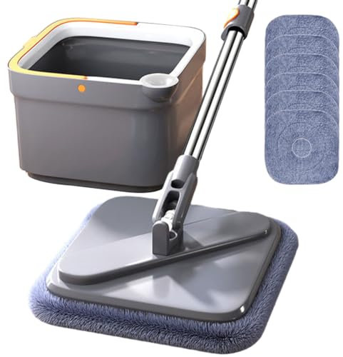 AMZLORD Trapeador de limpieza para el hogar, separación de agua, 4/6/8/10 piezas, trapeador manos libres, fregona de compresión perezosa giratoria de 360 grados, fregona automática de piso sin
