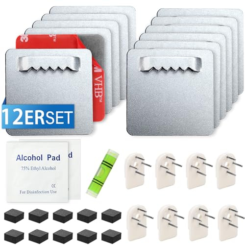Gancio autoadesivo per immagini 12 pz Appendere quadri senza forare Supporto per immagini fino a 4 kg per gancio adesivo per quadri pesanti Supporto per specchi Sospensione a parete in vetro acrilico