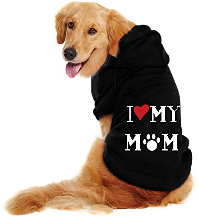 Hundepullover, I Love My Mom T-Shirts FüR Hunde Hundebekleidung Kapuzen Sweatshirt Winterkleidung Große Hunde Knopfdesign Hundepullover Winter Einteiler Weich Haustier Hundepulli (Black, 5XL)