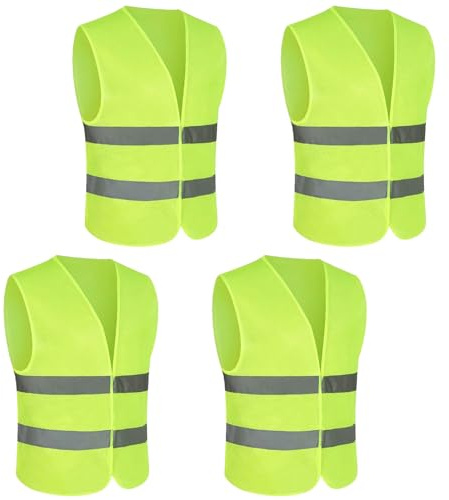 4 Pièces Gilet de Voiture pour Hommes Femme, Cheerhom Gilet de Sécurité de Voiture Réfléchissant, Gilets de Sécurité pour Adultes, Gilet de Sécurité de Voiture Jaune Haute Visibilité