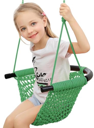 WWAIHY Kinderschaukel Schaukel Indoor Outdoor Hängen Schaukel für Kinder zum Schaukeln Hängesessel Handgestrickter Bequem und Atmungsaktiv Kinder Schaukelsitz Höhenverstellbar Schaukel(Color:Grün)