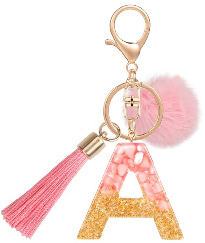 MWOOT Nome Lettera iniziale A Portachiavi, Rosa Portachiavi per auto per donne, Ciondoli in Resina per Chiave della Porta Chiavi della Macchina Decorazione della Borsa