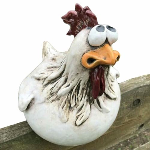 Monozoz Estatua De Pollo Divertida Decoración De Gallo Estatua De Jardín, Valla De Pollo Decoración Con Expresión Divertida, Decoración De Césped Al Aire Libre Adornos de Pollo Para Terraza, Balcón,