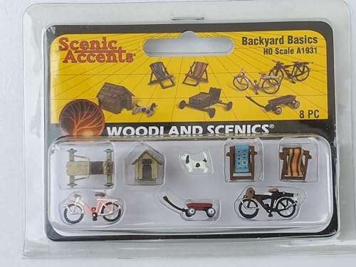 Woodland Scenics A1931 Gartenzubehör Gartenstühle Kinderfahrrad Hundehütte Hund Seifenkiste Figuren Spur H0 HO 1:87