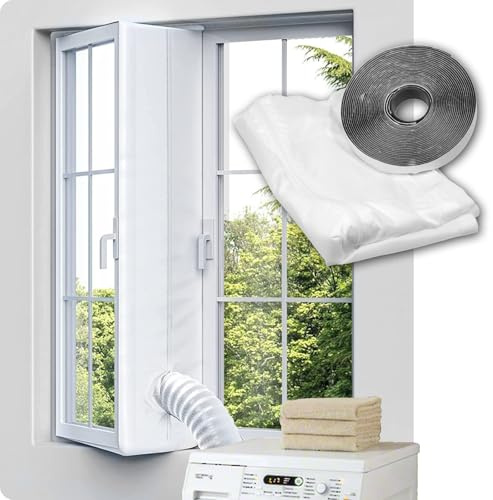 SPARES2GO Tumble Dryer Window Seal Kit 3m 300cm Vent Hose with Double Zip Universal Waterproof and Wind Resistant Anti-Mosquito for Portable Air Conditioning AC