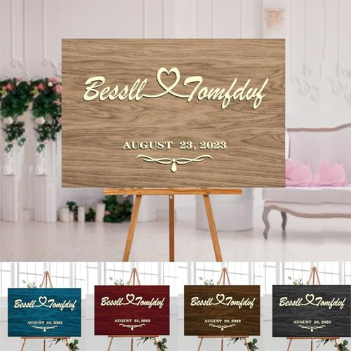 Panneau de bienvenue 'mariage' en bois personnalisé avec nom et date, panneau d'affichage rustique pour cérémonie, réception ou entrée de mariage