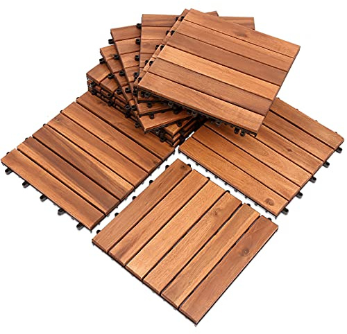 Daromigo Baldosas de madera de acacia, 3 m², 30 x 30 cm, 6 listones de jardín, baldosa para jardín, terraza, balcón, terraza (33 unidades)