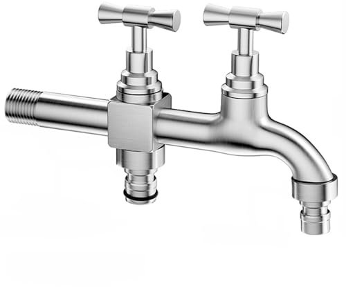 SXWYLZ Robinet de Jardin À Double Sortie Robinet Double Machine A Laver en Acier Inoxydable Rallonge Robinet Exterieur 1/2 Pouces,170Mm