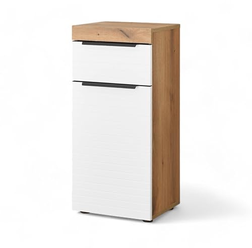Tarawa Badezimmer Kommode in Weiß, Evoke Eiche Optik FSC-Zertifiziert - Badezimmerschrank Bad Schrank mit viel Stauraum - 36 x 79 x 31 cm (B/H/T)