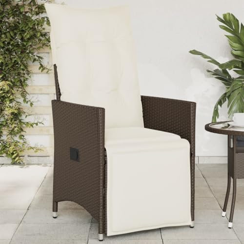 Somanki Gartensessel Verstellbar mit Kissen Braun Poly Rattan, Gartenstühle, Gartenmöbel, Balkonstuhl, Garten Stühle, Terrassenstühle, Balkonmöbel - 365660