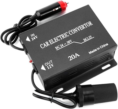 MotorMinds Convertitore di alimentazione per auto, 20 A, trasformatore step-down, 24 V a 12 V, tipo accendisigari